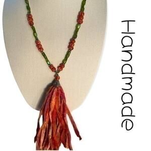 Handmade‎ Bohemian  Beaded With Indian Silk Tassel Necklace NWT